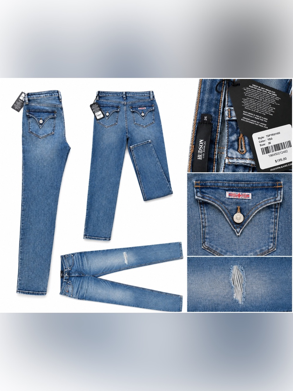 HUDSON Skinny Jeans Women’s Size 26 Medium Wash Distressed Designer Denim NWT